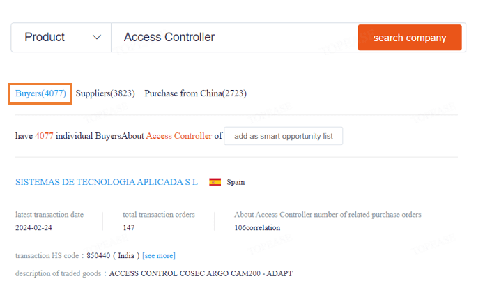 Customs Data-Search“Access Controller”find 4077 buyers
