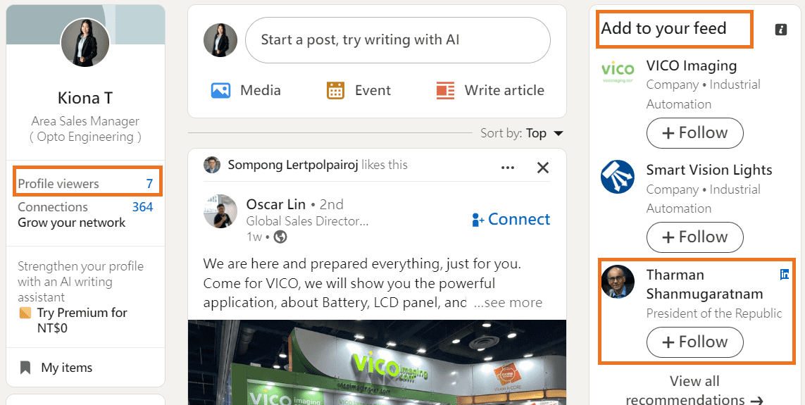 Linkedin lead generation-“profile viewers” and “add to your feeds”